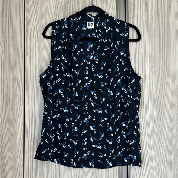 Anne Klein Tops - Anne Klein Black and Blue Floral Blouse